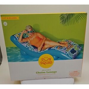 Sun Squad *NEW* Blue Inflatable Chaise Arched Lounge Chair Pool Float Cup Holder